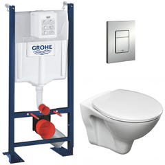 Grohe Pack WC Bâti Autoportant Rapid SL + WC suspendu Cersanit S-line Pro avec abattant + Plaque chrome (ProjectS-LinePro-1) 0