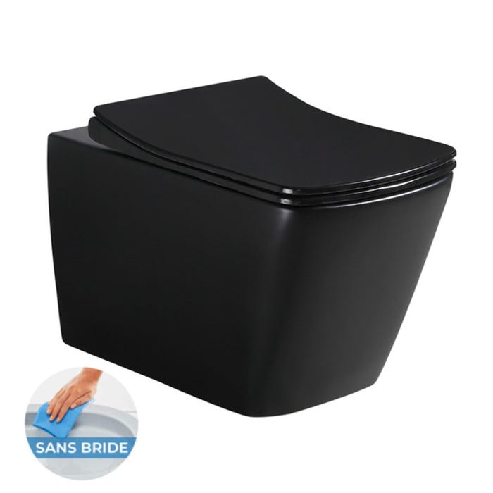Grohe Pack WC Bâti-support Rapid SL + WC sans bride Infinitio Design, Noir mat + Abattant softclose + Plaque Noire mat 1