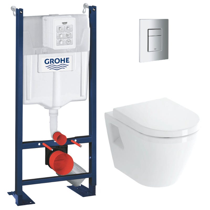 Grohe Pack WC Bâti Autoportant Rapid SL + WC Vitra Integra + Abattant en Duroplast + Plaque chrome 0