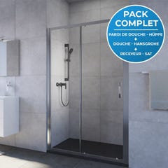 HÜPPE Pack douche Porte coulissante 120cm + Set de douche avec mitigeur Hansgrohe + Receveur Satalek 120x90cm, Noir 0