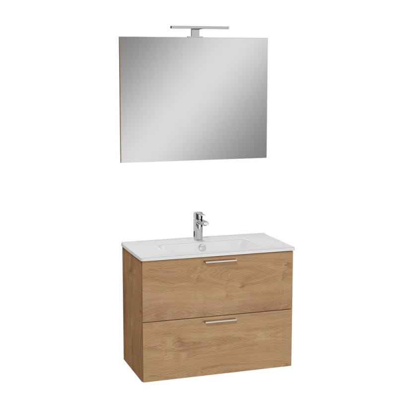 Vitra Mia ensemble meuble 79x61x39,5 cm avec miroir, lavabo et éclairage LED, Chêne (MIASET80D) 4