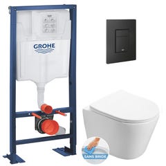 Grohe Pack WC Bâti autoportant + WC Swiss Aqua Technologies Infinitio sans bride + Plaque noir mat (Autoportant-Infinitio-KF0) 0