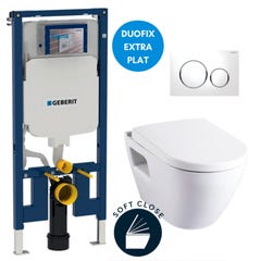 Geberit Pack WC bati-support UP720 extra-plat + WC Serel SM10 + Abattant + Plaque blanche (SLIM-SM10-C) 0