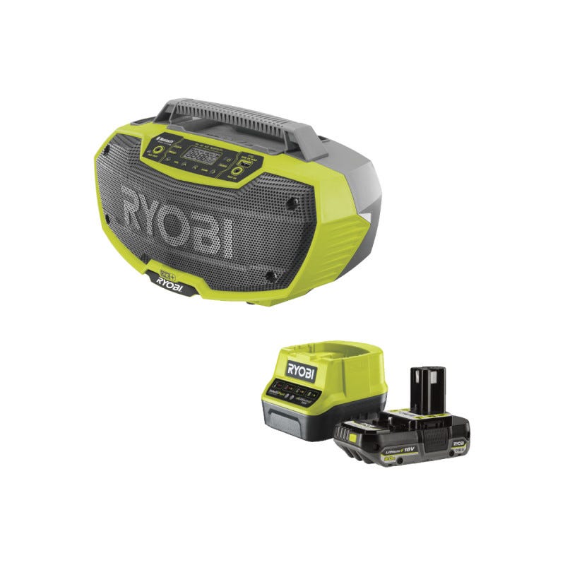 Pack RYOBI Radio d'atelier R18RH-0 - 18V One+ - 1 batterie 2.0Ah - 1 chargeur rapide RC18120-120 0