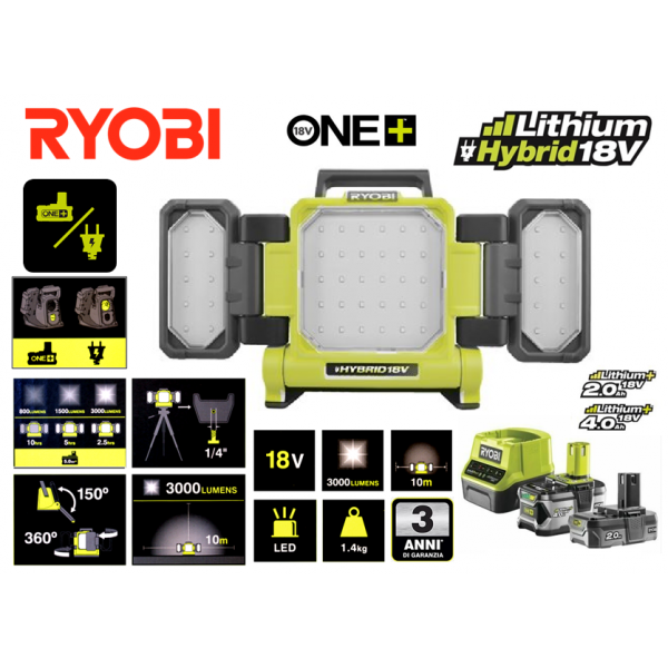 Triple panneau lumineux LED Hybrid RYOBI - RLPH18-0 - 18V One+ - 3000 Lumens 6