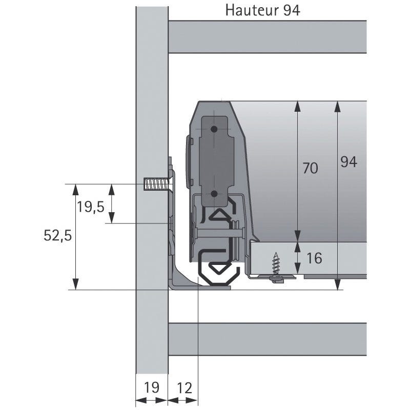 Kit tiroir coulissant - hauteur 94 mm - arcitech - Décor : Argent - Longueur : 500 mm - HETTICH 4