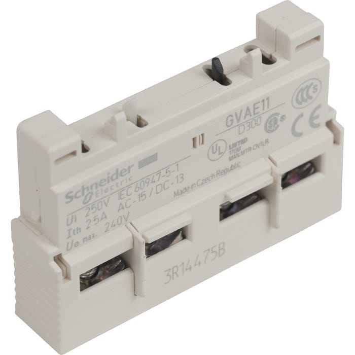bloc contact auxiliaire tesys - pour gv2 / gv3 - 1f+1o - 2.5a - schneider electric gvae11tq 0