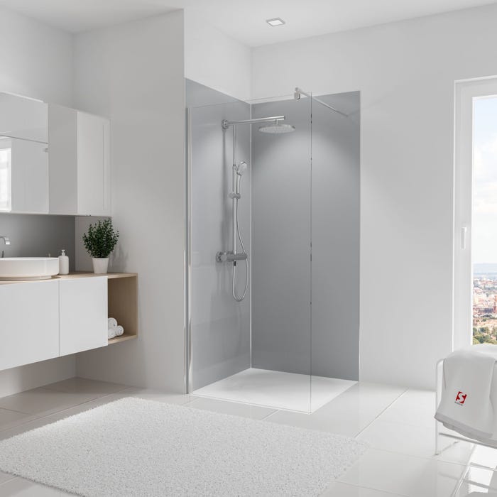 Schulte Pack de 2 panneaux muraux 90 x 210 cm + 3 profilés gris argenté, revêtement pour douche et salle de bains, DécoDesign COULEUR 0