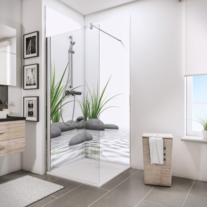 Schulte Pack de 2 panneaux muraux 90 x 210 cm, revêtement pour douche et salle de bains, DécoDesign PHOTO, Pierres zen et herbes 0