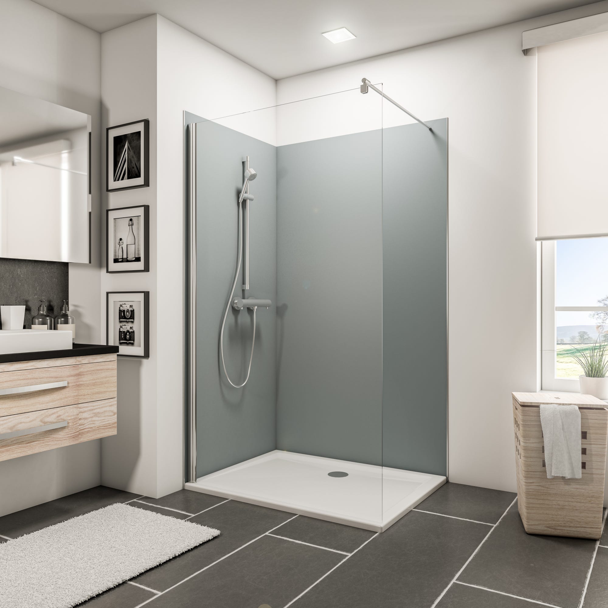 Schulte Pack de 2 panneaux muraux 90 x 210 cm + 120 x 210 cm + 3 profilés Gris argenté, revêtement pour douche et salle de bains, DécoDesign COULEUR 0