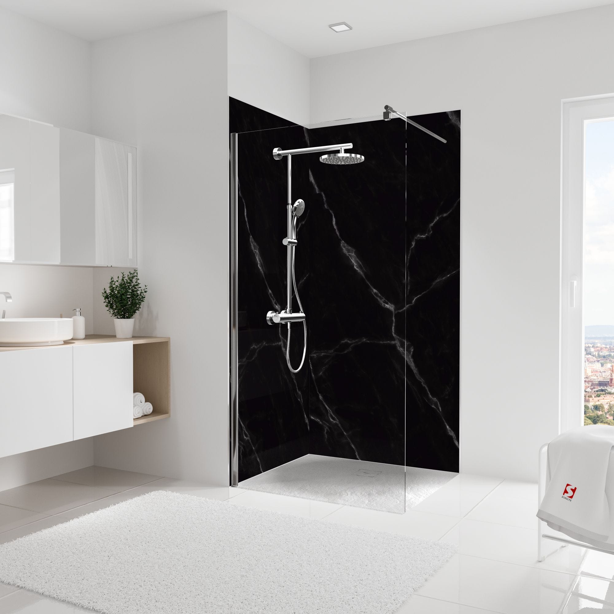 Schulte Pack de 2 panneaux muraux 100 x 210 cm, revêtement pour douche et salle de bains, DécoDesign SOFTTOUCH, Marbre de carrare noir 0