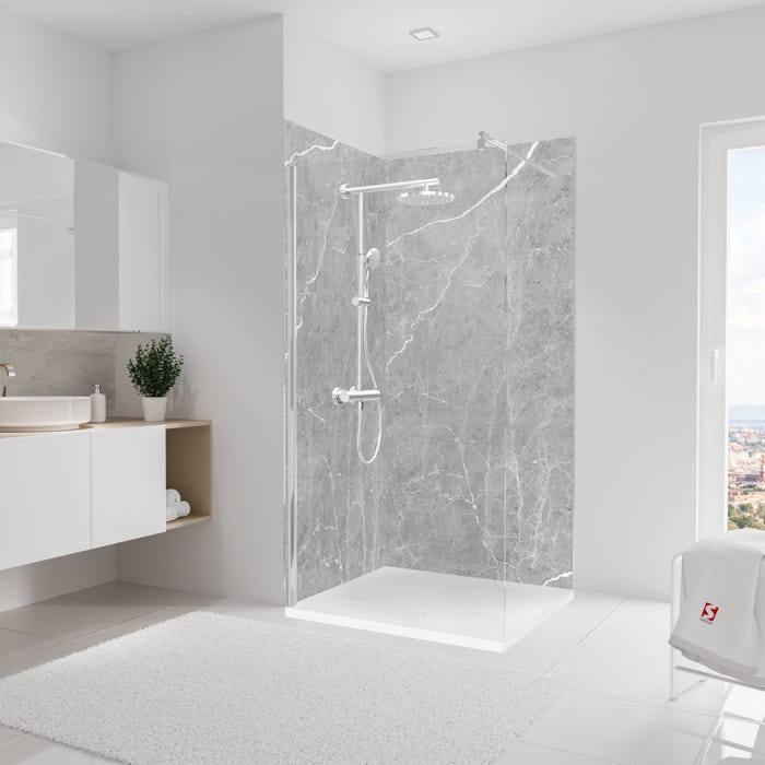 Schulte Pack de 2 panneaux muraux 100 x 210 cm, revêtement pour douche et salle de bains, DécoDesign SOFTTOUCH, marbre gris profond 0