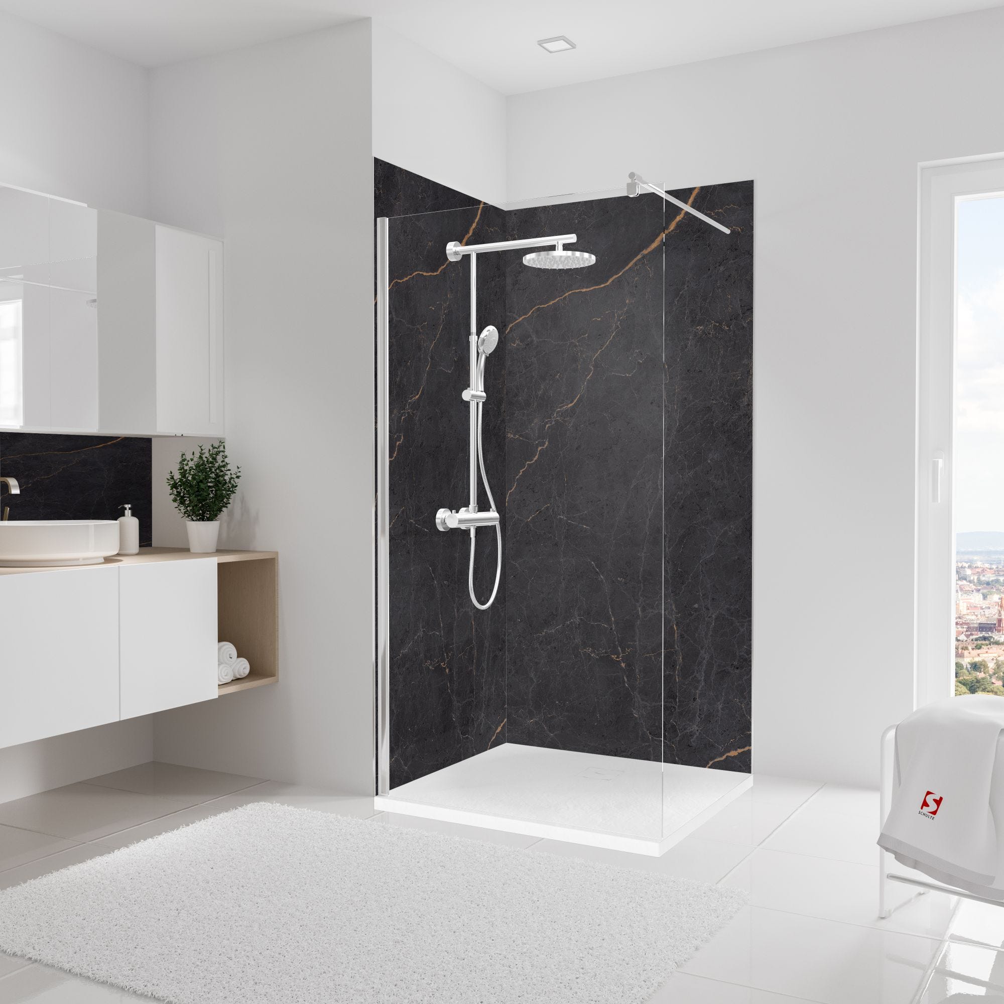 Schulte Pack de 2 panneaux muraux 100 x 210 cm, revêtement pour douche et salle de bains, DécoDesign SOFTTOUCH, marbre anthracite cuivre 0