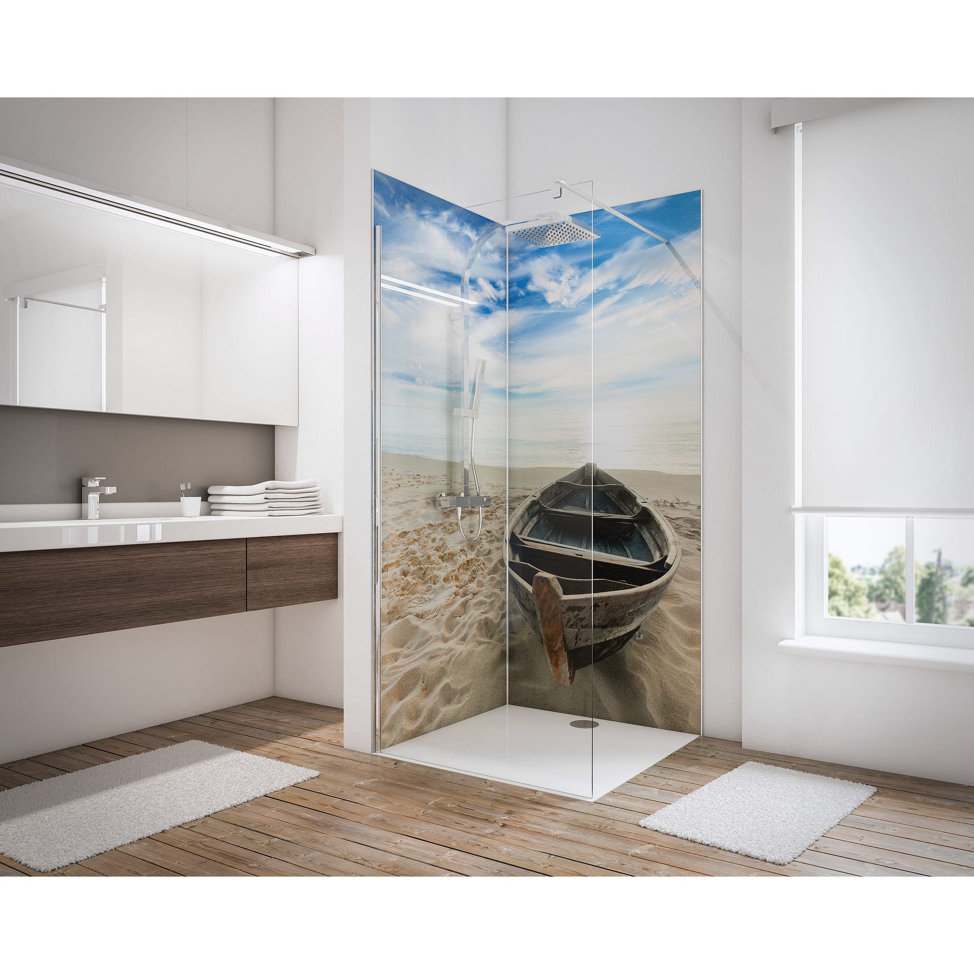 Schulte Pack de 2 panneaux muraux 90 x 210 cm, revêtement pour douche et salle de bains, DécoDesign PHOTO, Bateau en angle 0