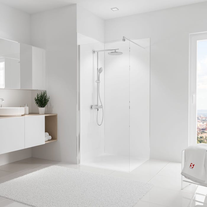 Schulte Pack de 2 panneaux muraux 90 x 210 cm, revêtement pour douche et salle de bains, DécoDesign COULEUR, panneaux muraux Blanc, 2ème choix 0