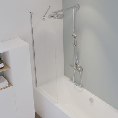 Schulte Pare-baignoire fixe, paroi de baignoire 1 volet Capri, écran de baignoire fixe,verre transparent 5 mm, profilé aspect chromé, 70 x 140 cm