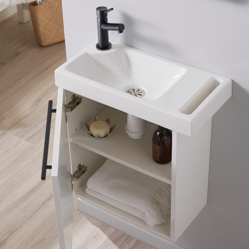 Meuble pour wc blanc avec porte serviette en céramique et mitigeur noir 2