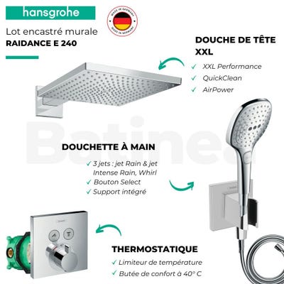 Lot robinet douche encastré thermostatique HANSGROHE ShowerSelect + Douche de tête Raindance E 300 fixation murale 2