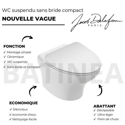 WC suspendu compact sans bride JACOB DELAFON Nouvelle Vague + abattant | Economie d'eau 4