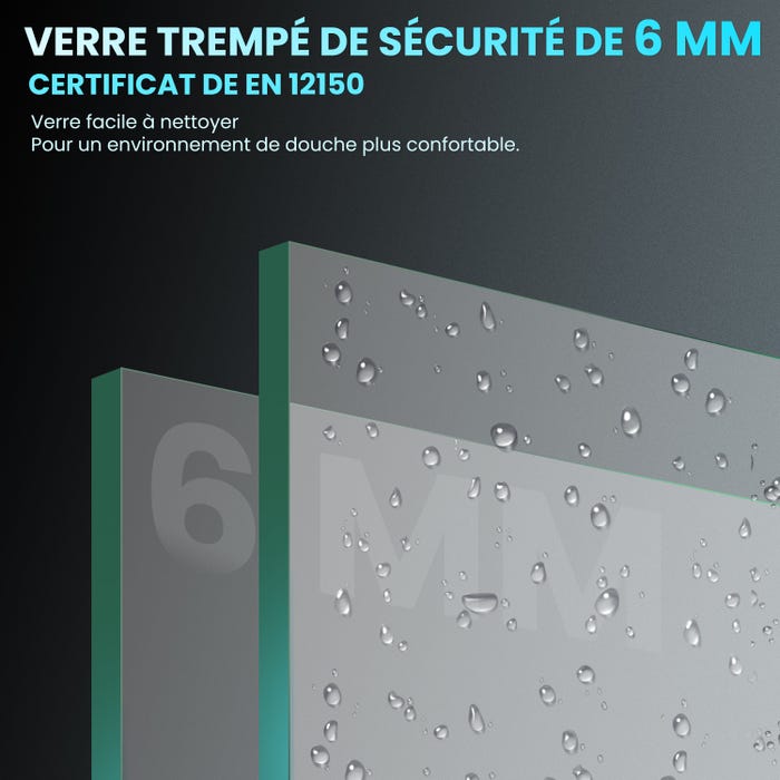 SIRHONA Porte de douche Noir plié, Porte de douche Pivotante en Verre Transparent 6mm Securit, 800x1950mm 4