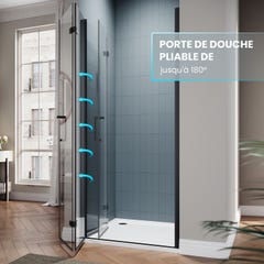 SIRHONA Porte de douche Noir plié, Porte de douche Pivotante en Verre Transparent 6mm Securit, 800x1950mm 1