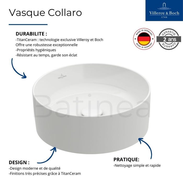 Vasque a poser ronde VILLEROY ET BOCH Collaro Stone White CeramicPlus 2