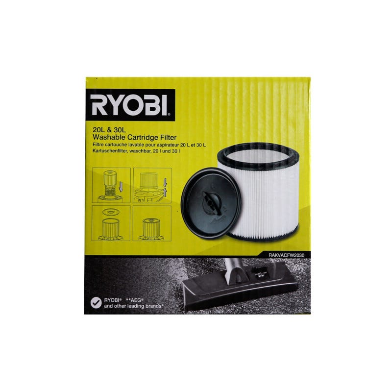 Pack RYOBI Aspirateur eau et poussière RVC-1220I-G - 1250W - 20L - Filtre de rechange lavable - RAKVACFW2030 2
