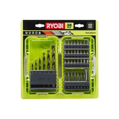 Pack RYOBI - Perceuse Visseuse R18DD2-220S - 18V One Plus - 2 batteries 2,0Ah - chargeur - Coffret antichocs empilable 38 accessoires - porte embouts 3