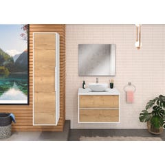 Meuble de salle de bain BORDER 80cm + plan vasque à poser Chêne Halifax naturel et blanc 1