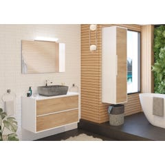 Meuble de salle de bain à suspendre Chêne Halifax Naturel / Blanc Alp 100 cm avec rangement + plan vasque à poser BORDER 1