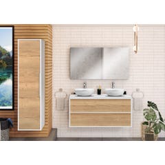 Meuble de salle de bain à suspendre Chêne Halifax Naturel / Blanc Alp 120 cm avec rangement + plan vasque à poser BORDER 1