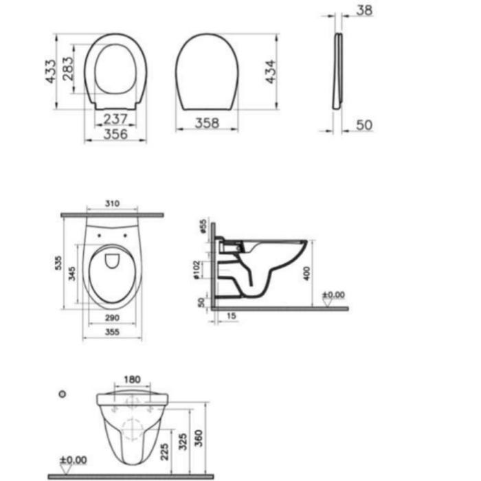 Vitra Normus WC suspendu sans bride avec abattant frein de chute, Blanc (7855-003-6169) 1