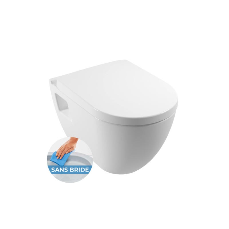 Grohe Pack WC Bâti-support autoportant + WC suspendu sans bride SM26 + Abattant frein de chute + Plaque Blanche + Set d'habillage 2