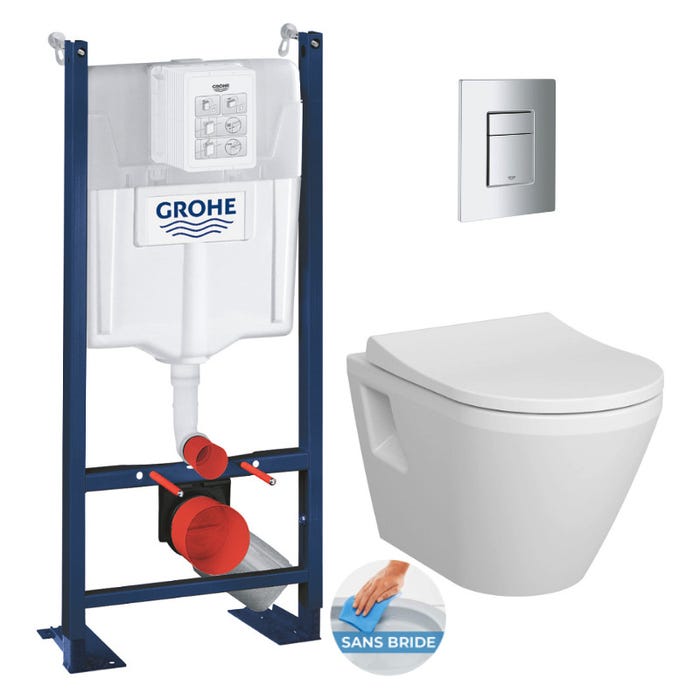 Grohe Pack WC Bâti Autoportant Rapid SL + WC sans bride Integra + Abattant softclose + Plaque chrome (ProjectIntegraRimless2-1) 0