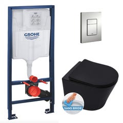 Grohe Pack WC Bâti-support Rapid SL + WC SAT Infinitio noire mat + Abattant frein de chute + Plaque Chrome Mat 0