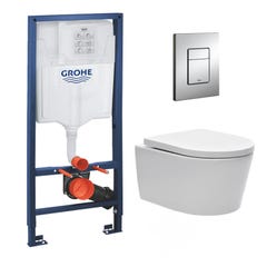 Grohe Pack WC Rapid SL + WC sans bride SAT, fixations cachées + Plaque Chrome Mat (RapidSL-SATrimless-5) 0