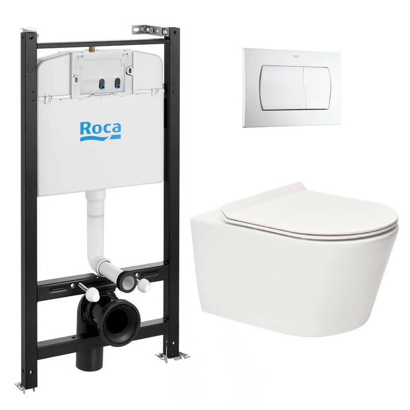 Roca Pack Bâti-support Roca Active + WC sans bride SAT Brevis + Abattant slim, softclose + Plaque Blanche (RocaActiveBrevis-1) 0