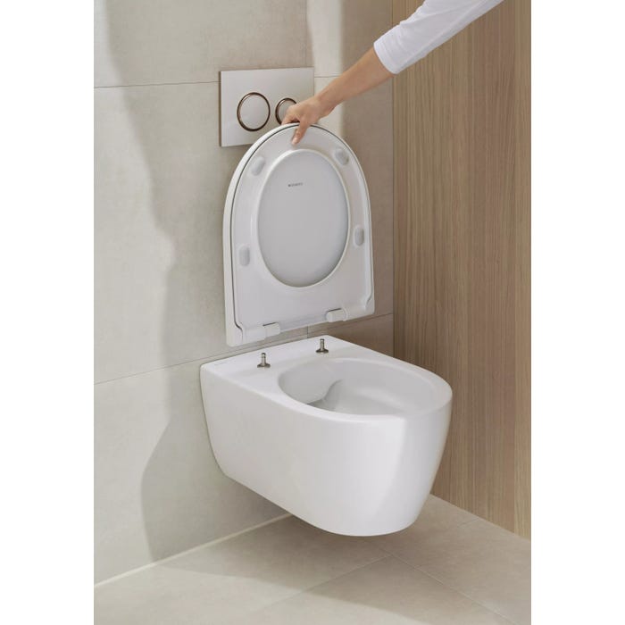 Pack WC Bati-support Geberit Duofix extra-plat + WC sans bride Geberit iCon + Abattant softclose + Plaque blanche (SLIM-iCon-C) 2