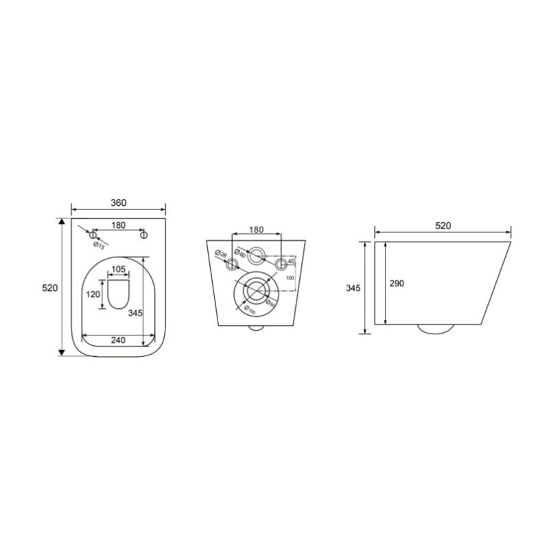Grohe Pack WC Bâti autoportant + WC sans bride SAT Infinitio Noir mat Design + Abattant softclose + Plaque chrome mat 4