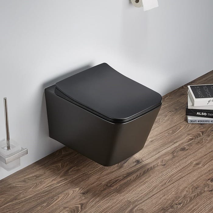 Grohe Pack WC Bâti autoportant + WC sans bride SAT Infinitio Noir mat Design + Abattant softclose + Plaque chrome mat 2