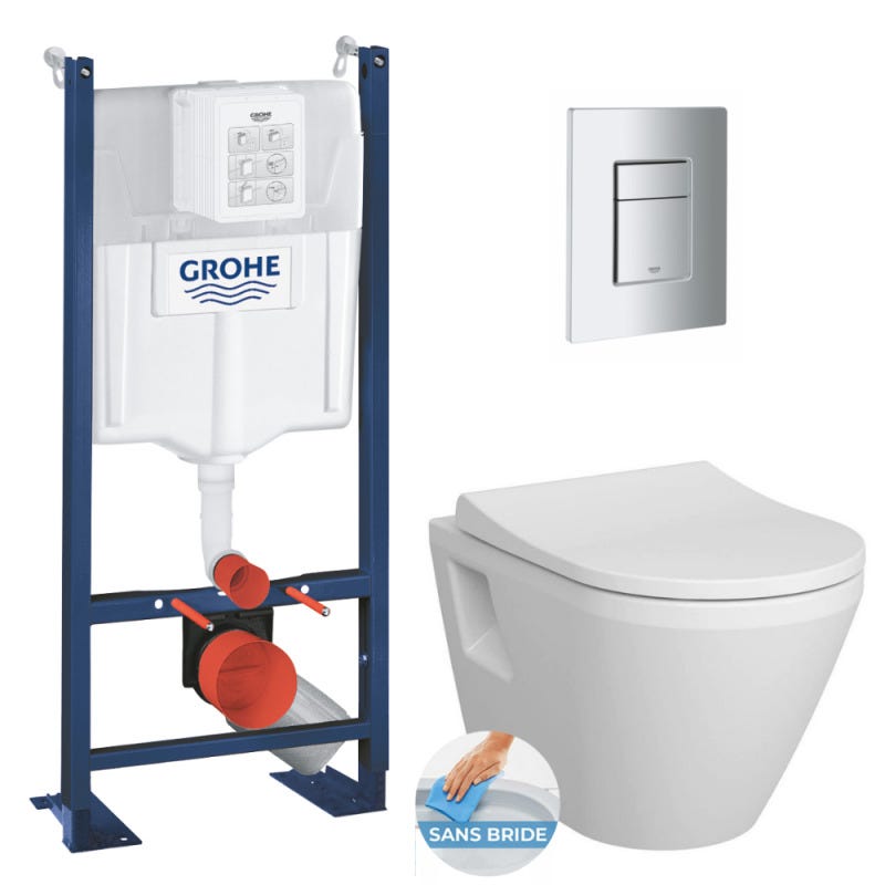 Grohe Pack WC Bâti Autoportant Rapid SL + WC sans bride Integra + Abattant softclose + Plaque chrome (ProjectIntegraRimless2.0-5) 0