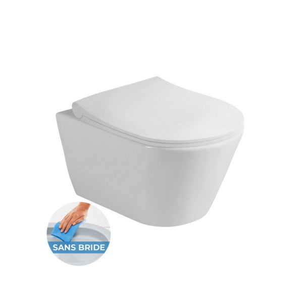 Geberit Pack WC bati-support Duofix UP100 + WC sans bride Lucco Avva avec fixations invisibles + Abattant softclose + Plaque 2