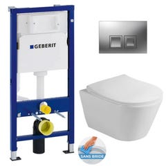 Geberit Pack WC bati-support Duofix UP100 + WC sans bride Lucco Avva avec fixations invisibles + Abattant softclose + Plaque 0