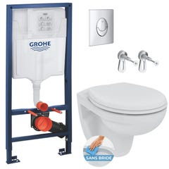 Grohe Pack WC Bâti-support Rapid SL + WC sans bride Porcher avec abattant + Plaque chrome (RapidSL-Porcher-2) 0