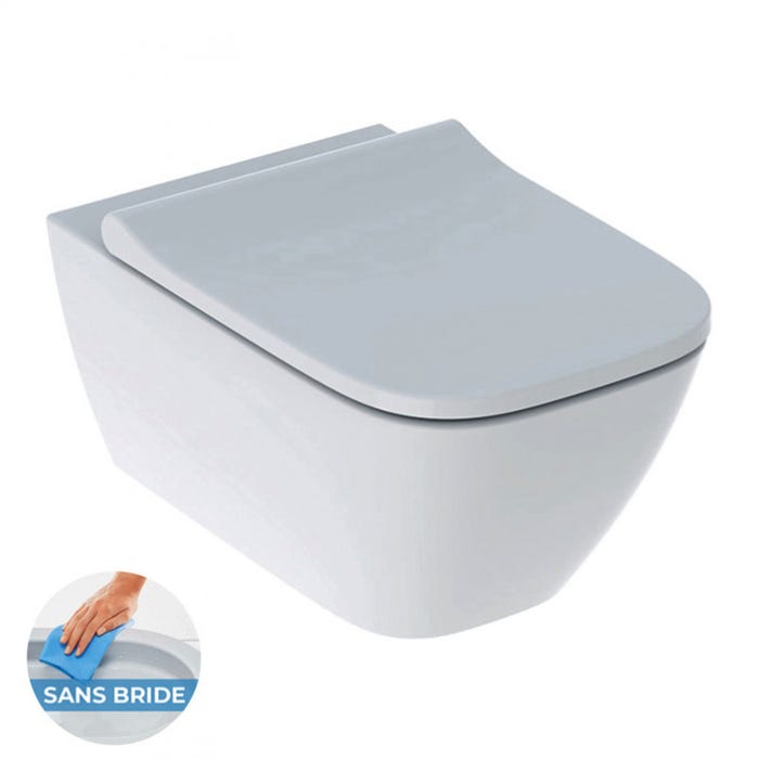 Grohe Pack WC Bâti-support + WC sans bride Geberit Smyle Square + Abattant softclose + Plaque Chrome Arena 1