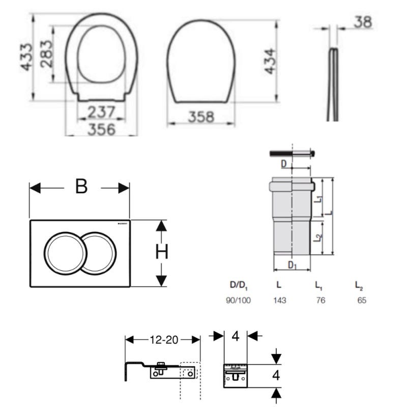 Pack WC Bati-support Geberit Duofix + WC sans bride Vitra Normus + Abattant softclose + Plaque blanche (NormusRimlessGeb3) 4