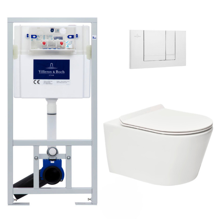 Villeroy & Boch Pack WC Bâti-support + WC sans bride SAT Brevis + Abattant ultra-fin softclose + Plaque blanche (ViConnectBrevis-2) 0
