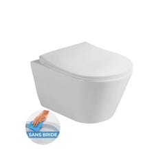 Grohe Pack WC Bâti-support autoportant + WC sans bride Lucco Avva + Abattant softclose + Plaque Chrome mat (ProjectAvva-7) 1