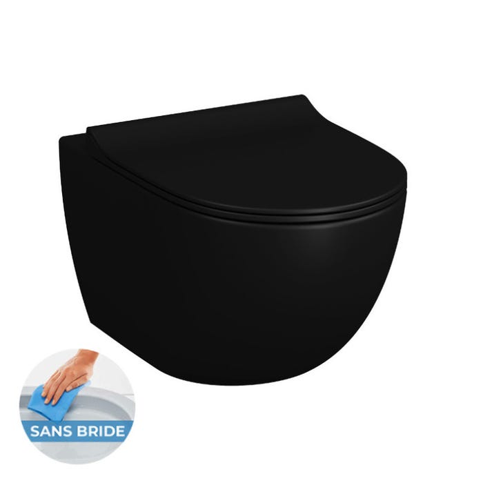 Grohe Pack WC Bâti-support Rapid SL + WC SAT Infinitio 2.0, Noir mat + Abattant frein de chute + Plaque Chrome 1