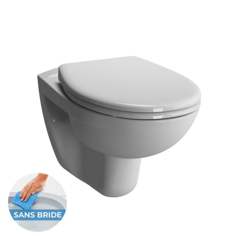 Pack WC Bati-support Geberit + WC sans bride Vitra Normus SpinFlush + Abattant softclose + Plaque blanche + Set d'habillage 2